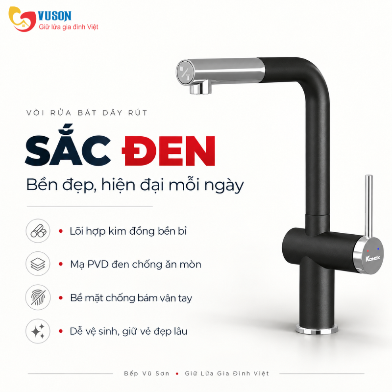 Vòi rửa bát dây rút Konox Stream Smart Black