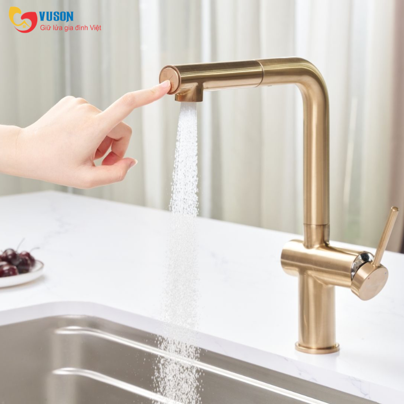 Vòi rửa bát dây rút Konox Stream Smart Champagne