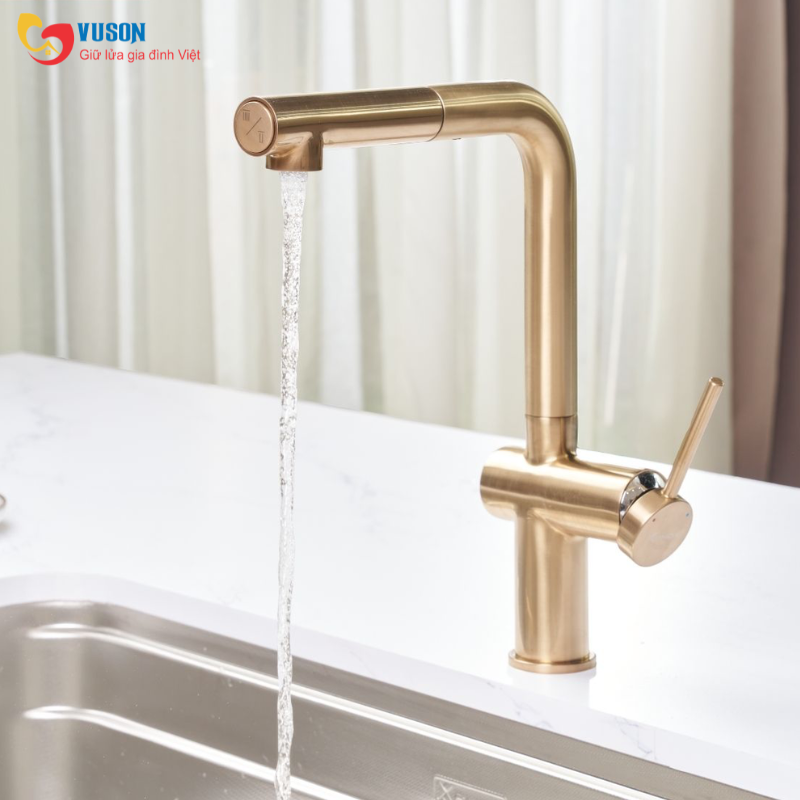 Vòi rửa bát dây rút Konox Stream Smart Champagne