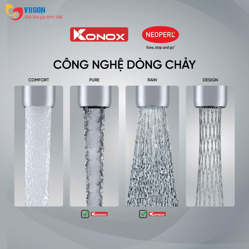 Vòi rửa bát dây rút Konox Stream Smart Champagne