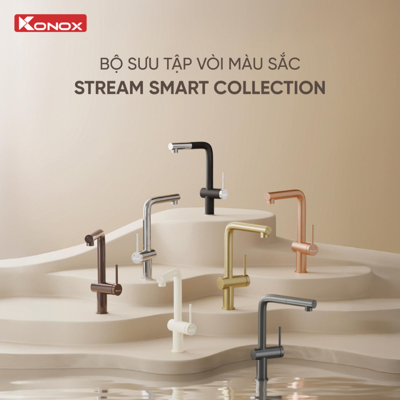Vòi rửa bát dây rút Konox Stream Smart Champagne