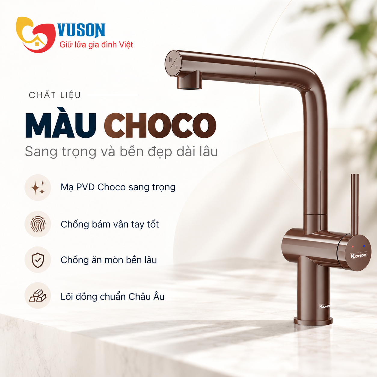 Vòi rửa bát dây rút Konox Stream Smart Choco
