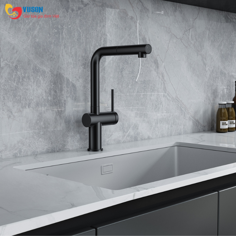 Vòi rửa bát dây rút Konox Stream Smart Gun Metal