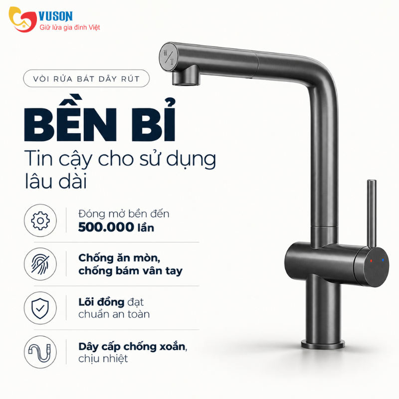 Vòi rửa bát dây rút Konox Stream Smart Gun Metal