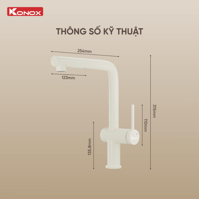 Vòi rửa bát dây rút Konox Stream Smart Nude