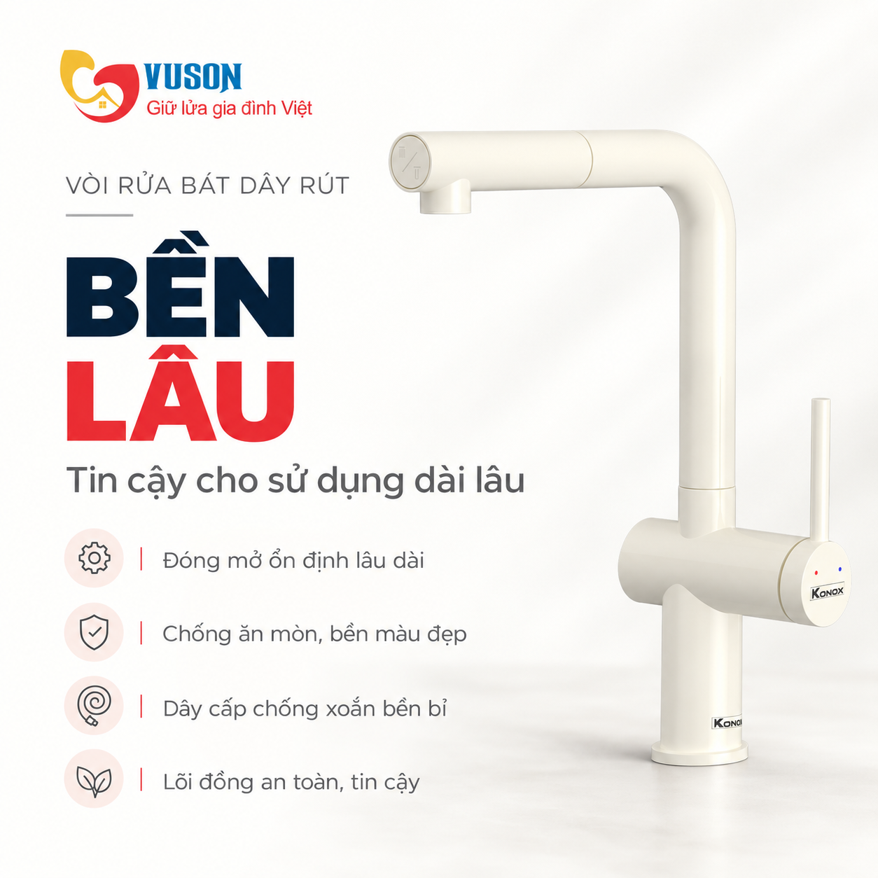 Vòi rửa bát dây rút Konox Stream Smart Nude