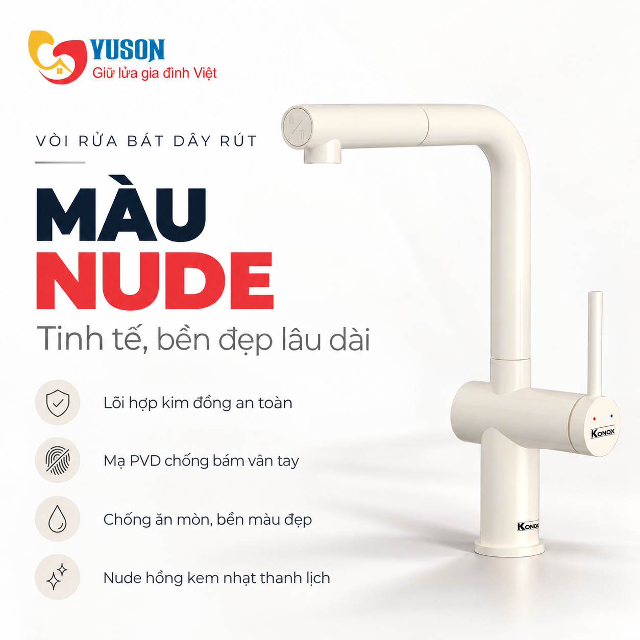 Vòi rửa bát dây rút Konox Stream Smart Nude