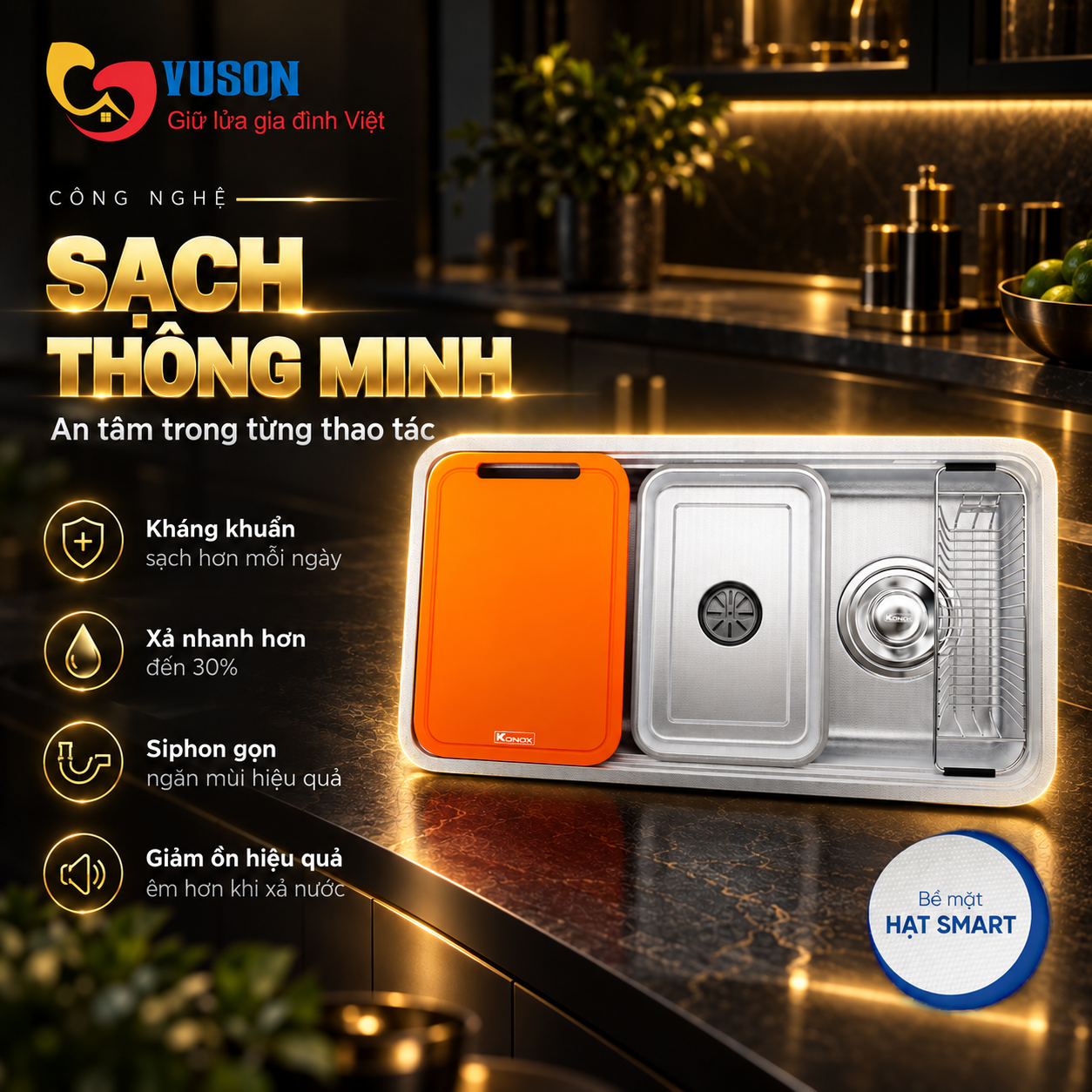 Chậu rửa bát phong cách Nhật chống xước Konox Tari Smart 8847