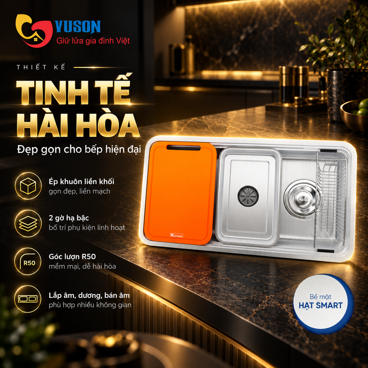 Chậu rửa bát phong cách Nhật chống xước Konox Tari Smart 8847
