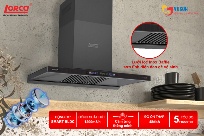 Máy hút mùi Lorca LC 3619 Premium SR8L-90cm