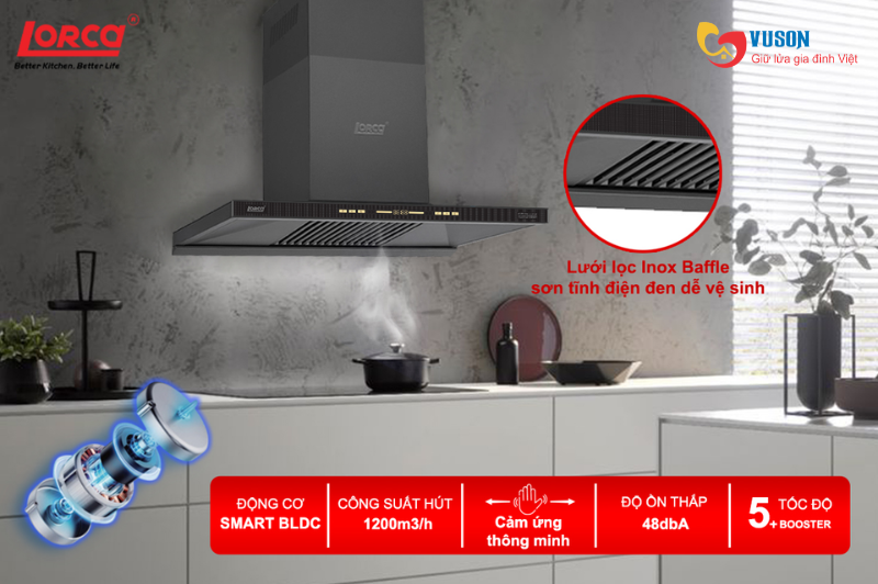 Máy hút mùi Lorca LC 3709 Ultra LuxSR8P-70cm
