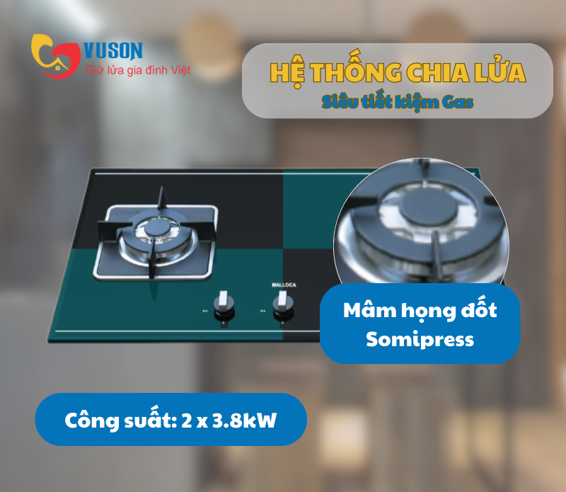 Bếp gas âm Malloca AS-9402BG