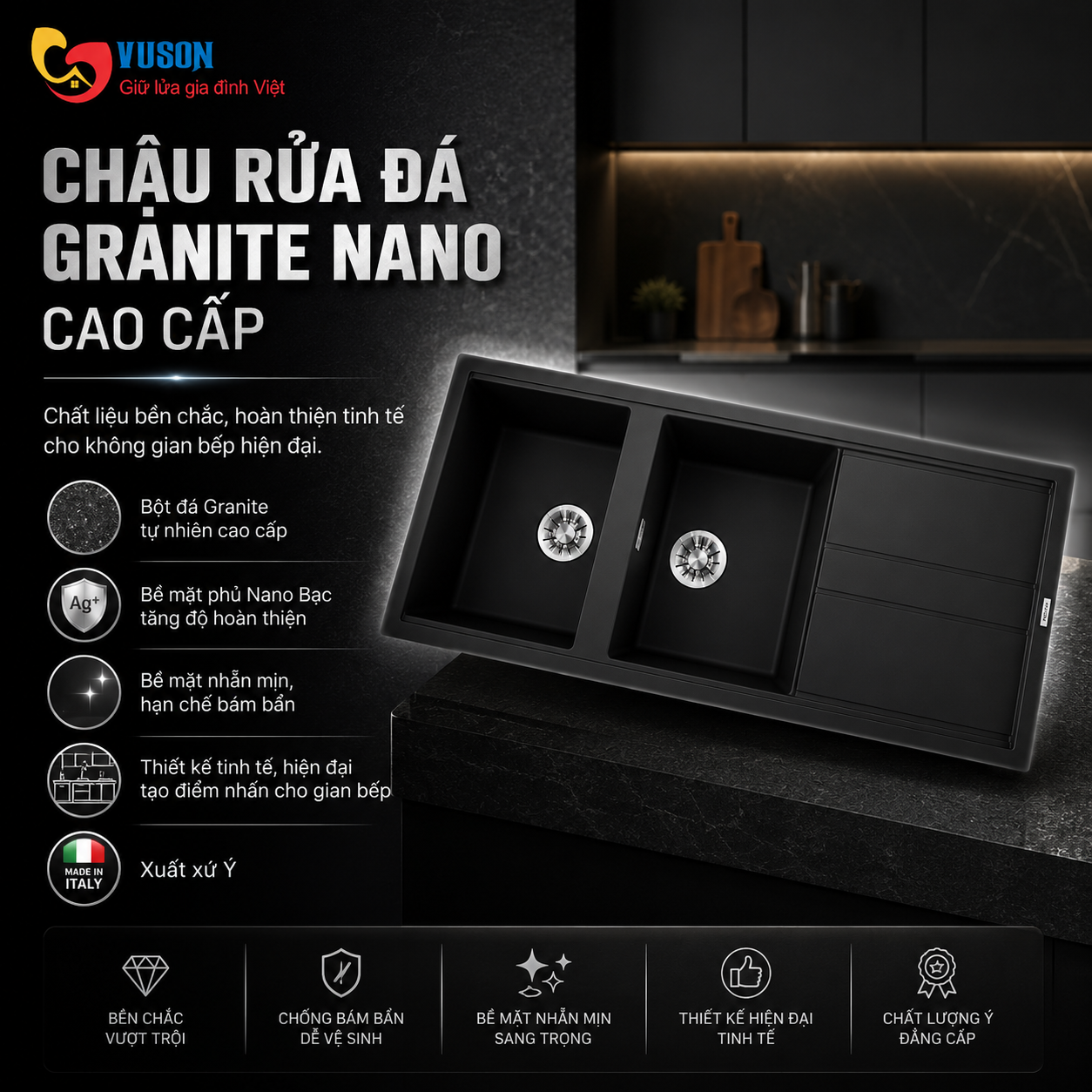 Chậu rửa bát Malloca Black K50086