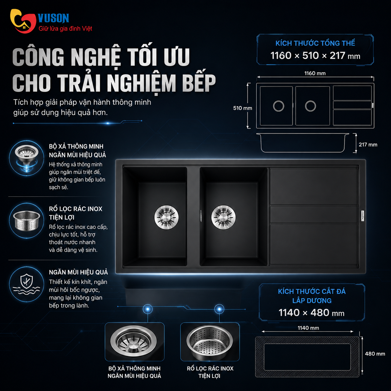 Chậu rửa bát Malloca Black K50086