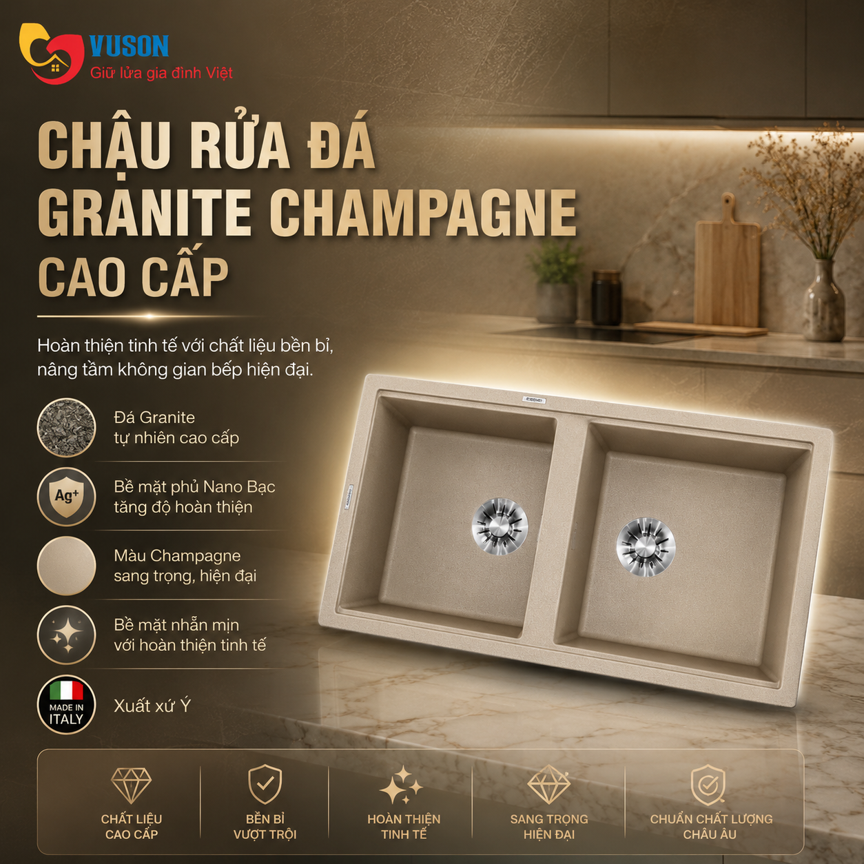 Chậu rửa bát Malloca Champagne K45095