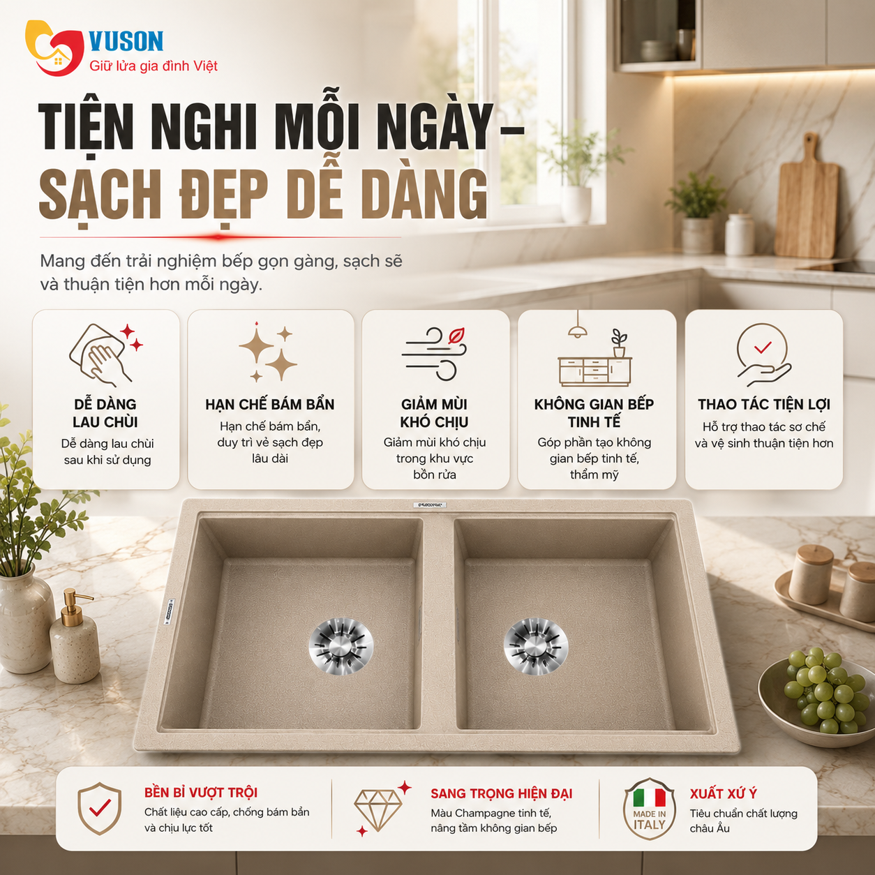 Chậu rửa bát Malloca Champagne K45095