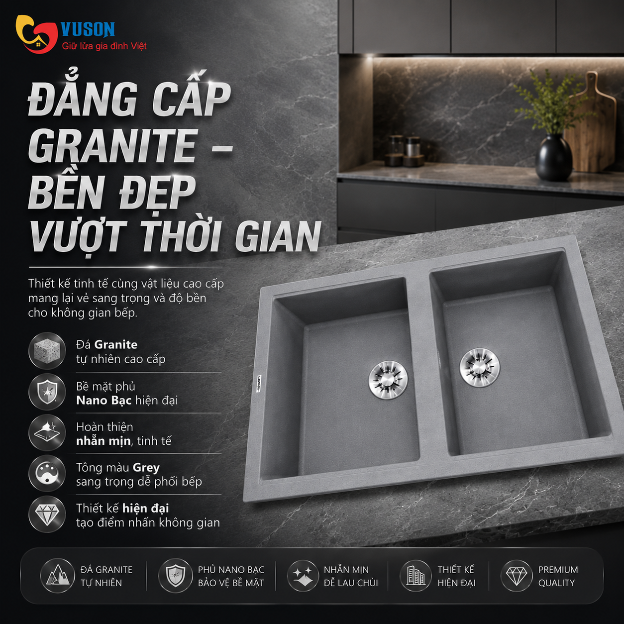 Chậu rửa bát Malloca Grey K45099