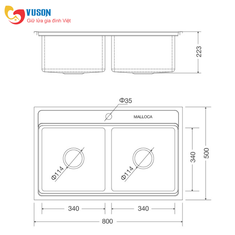 Chậu rửa chén Malloca MS 8812