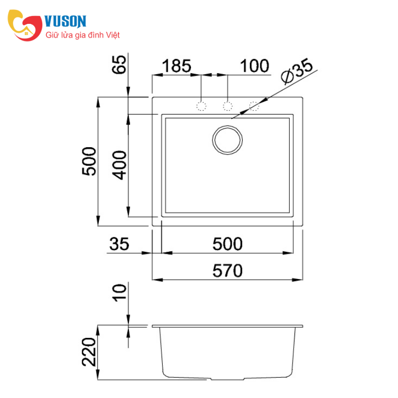 Chậu rửa bát đá Malloca TITANIUM K-10573
