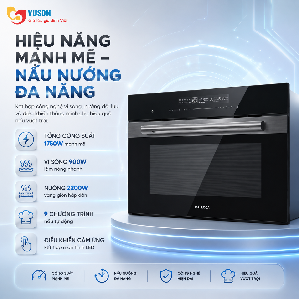 Lò vi sóng kết hợp nướng Malloca MW950BS