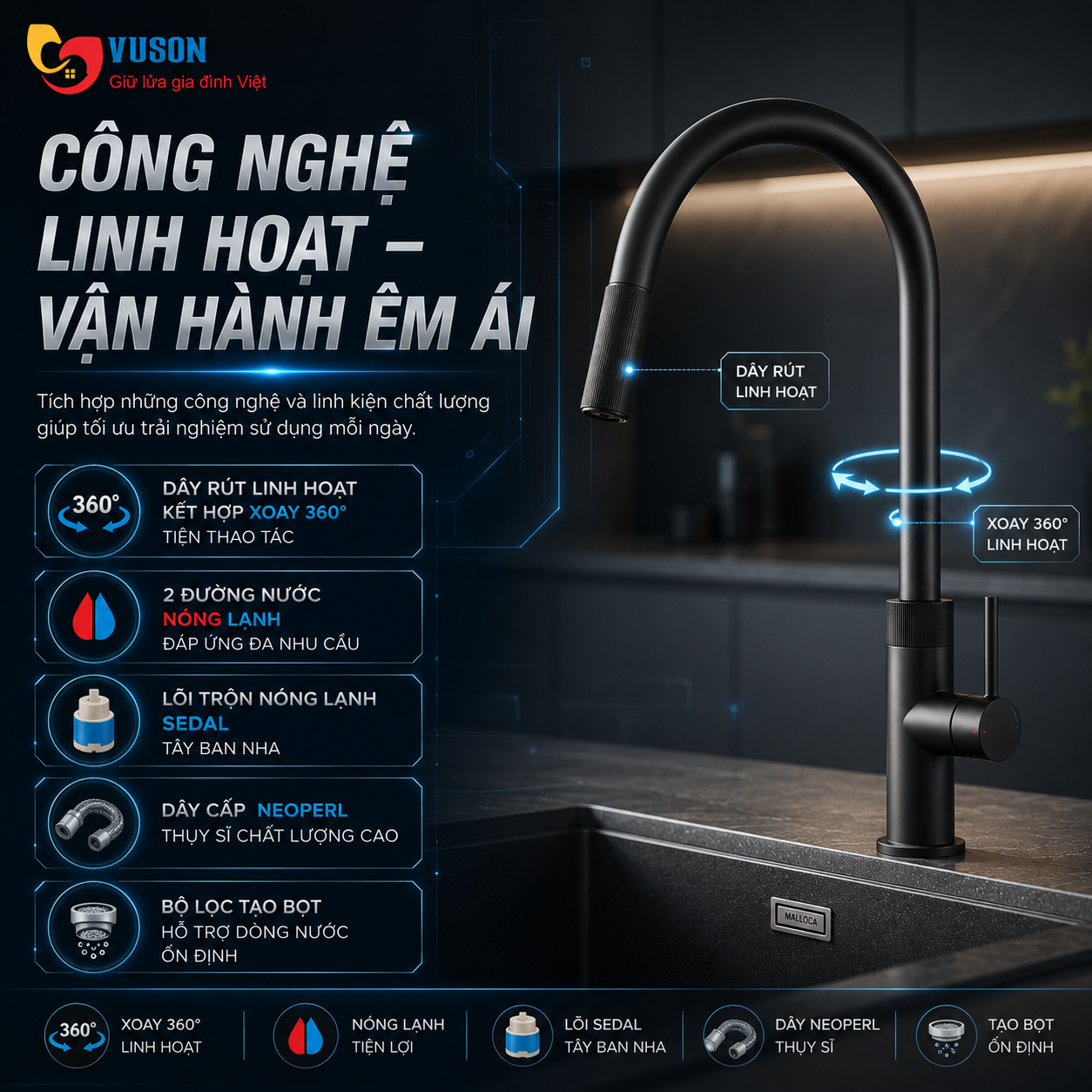 Vòi rửa bát Malloca K1090BM