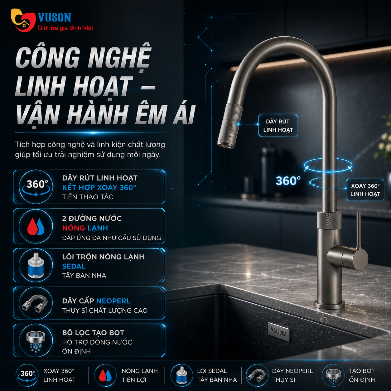 Vòi rửa bát Malloca K1090BS