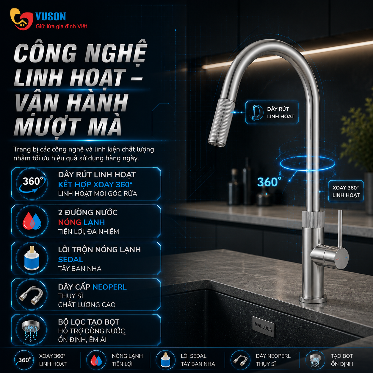 Vòi rửa bát Malloca K1090SS