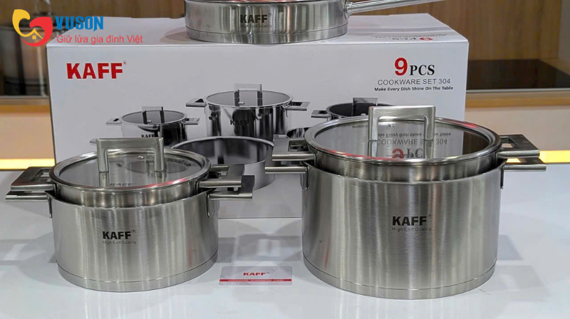 BỘ NỒI CHẢO INOX 9 MÓN Kaff KF - DIAMON09304 Luxury