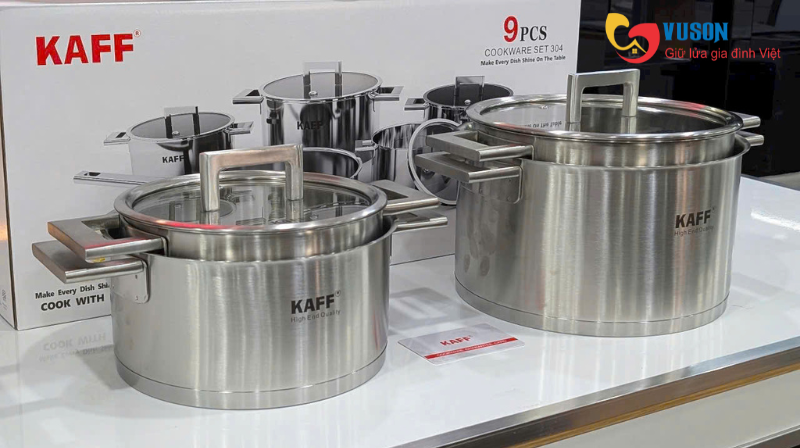 BỘ NỒI CHẢO INOX 9 MÓN Kaff KF - DIAMON09304 Luxury