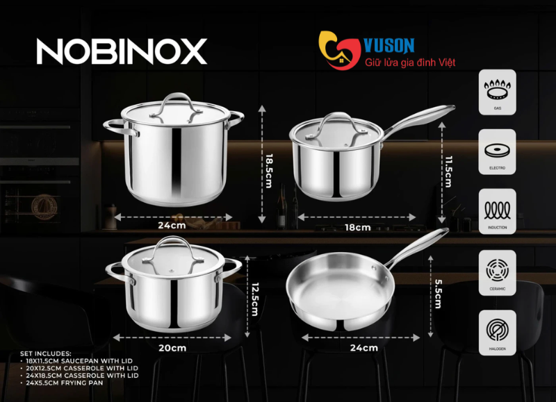 Bộ nồi chảo quánh NOBINOX GUN NX500