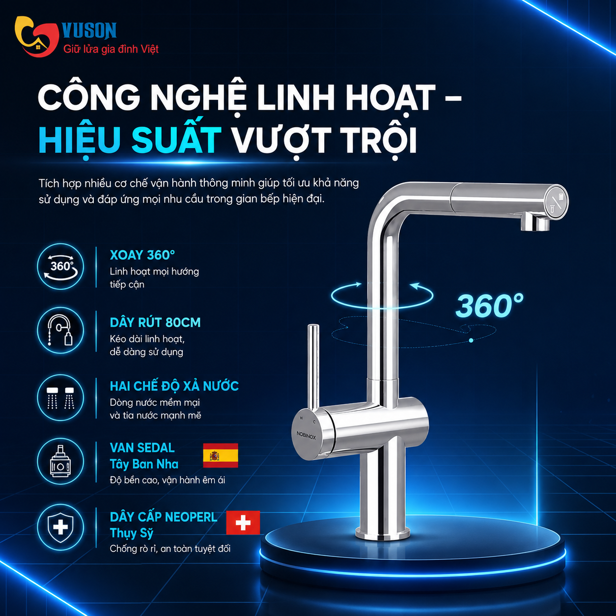 Vòi rửa bát NOBINOX BIANCO NX601