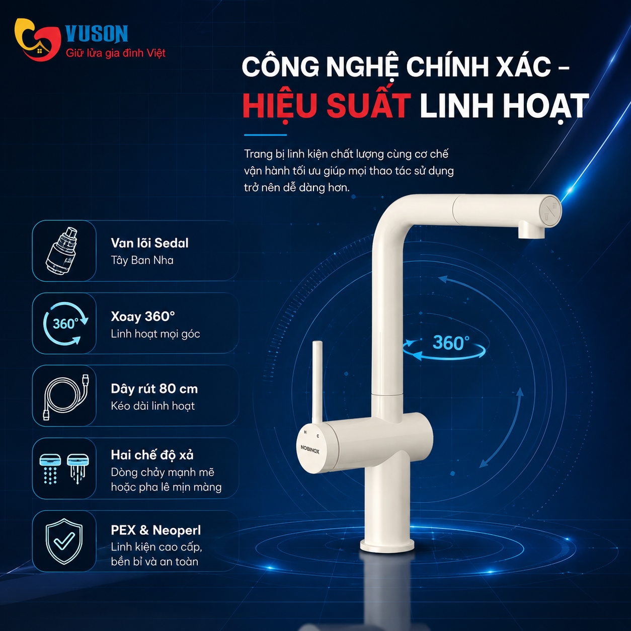 Vòi rửa bát NOBINOX BIANCO NX602