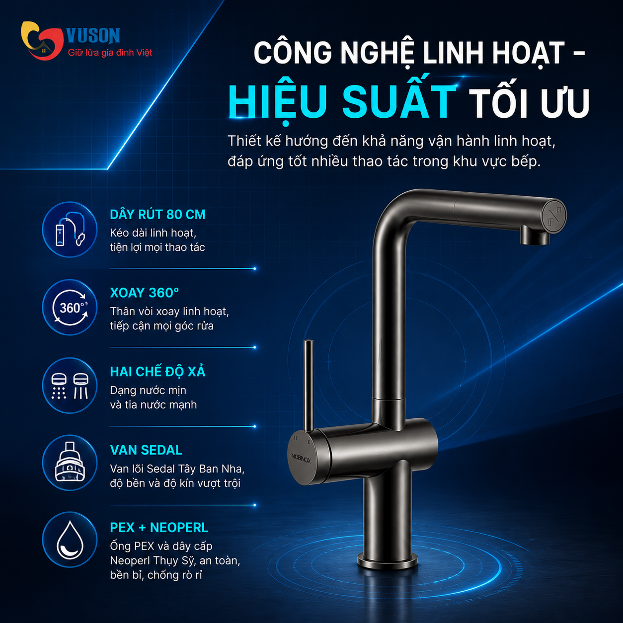 Vòi rửa bát NOBINOX BIANCO NX603