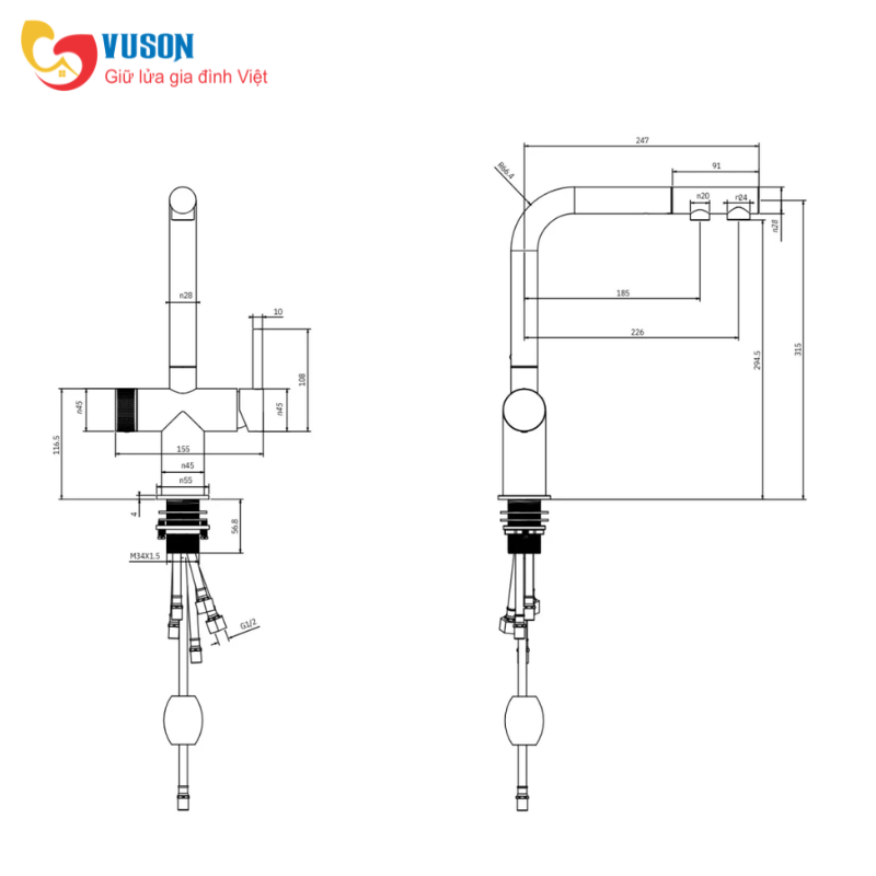 Vòi rửa bát NOBINOX MIRA NX333