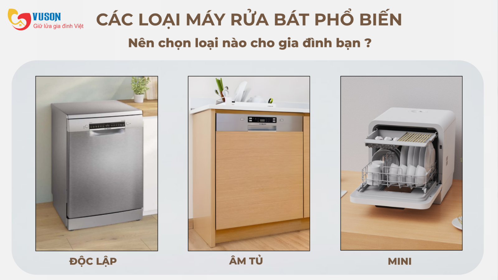 Các loại máy rửa bát phổ biến hiện nay: âm tủ, độc lập, mini – chọn thế nào cho đúng?