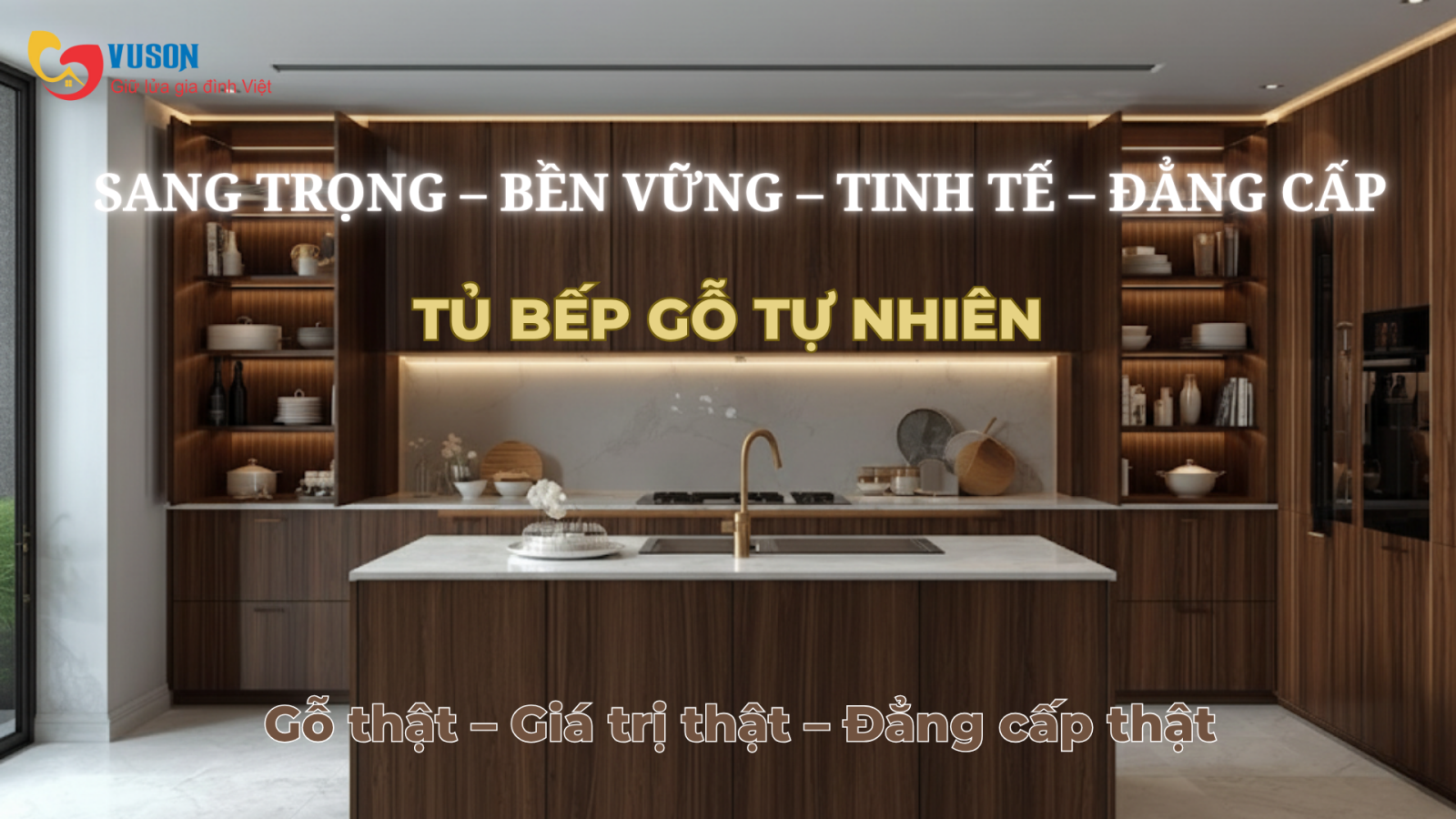 Tủ bếp gỗ tự nhiên – Giải pháp hoàn hảo cho không gian bếp sang trọng