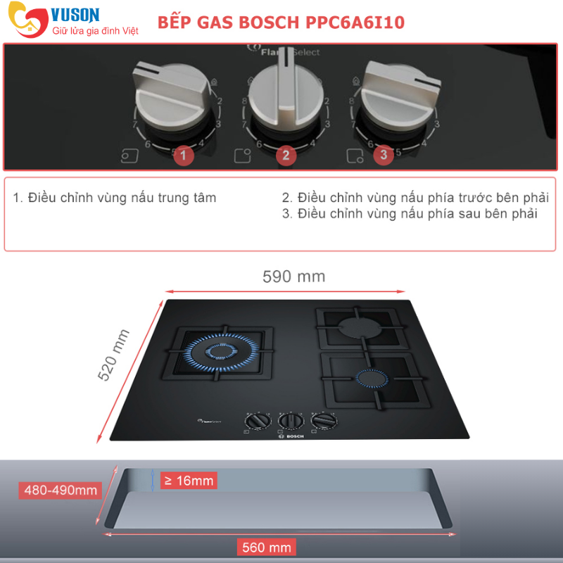 Bếp gas Bosch PPC6A6I10 Series 6