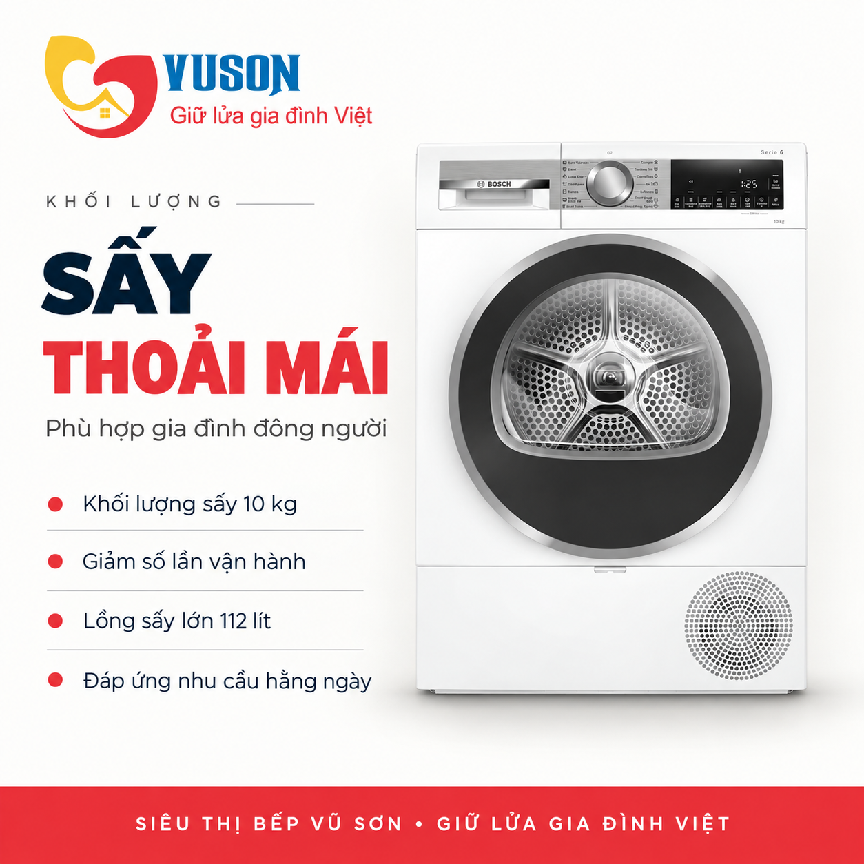 Máy sấy bơm nhiệt BOSCH WQG25302SG SERIES 6 10KG màu trắng