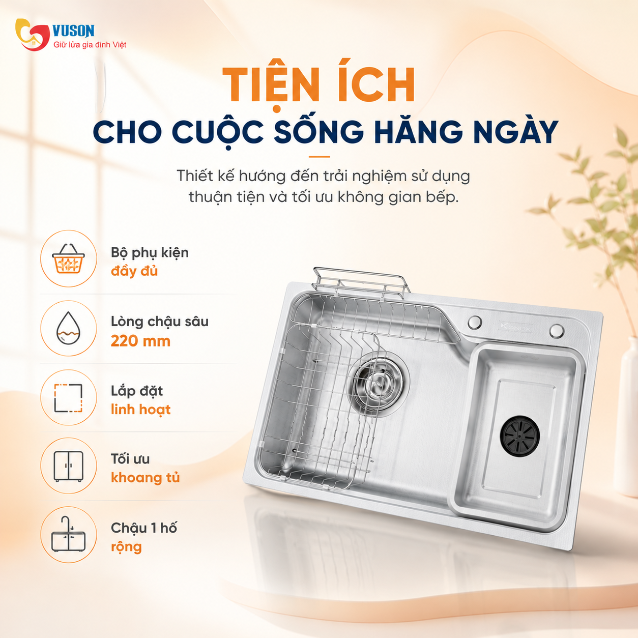 Chậu rửa bát Konox Tari Smart 8050
