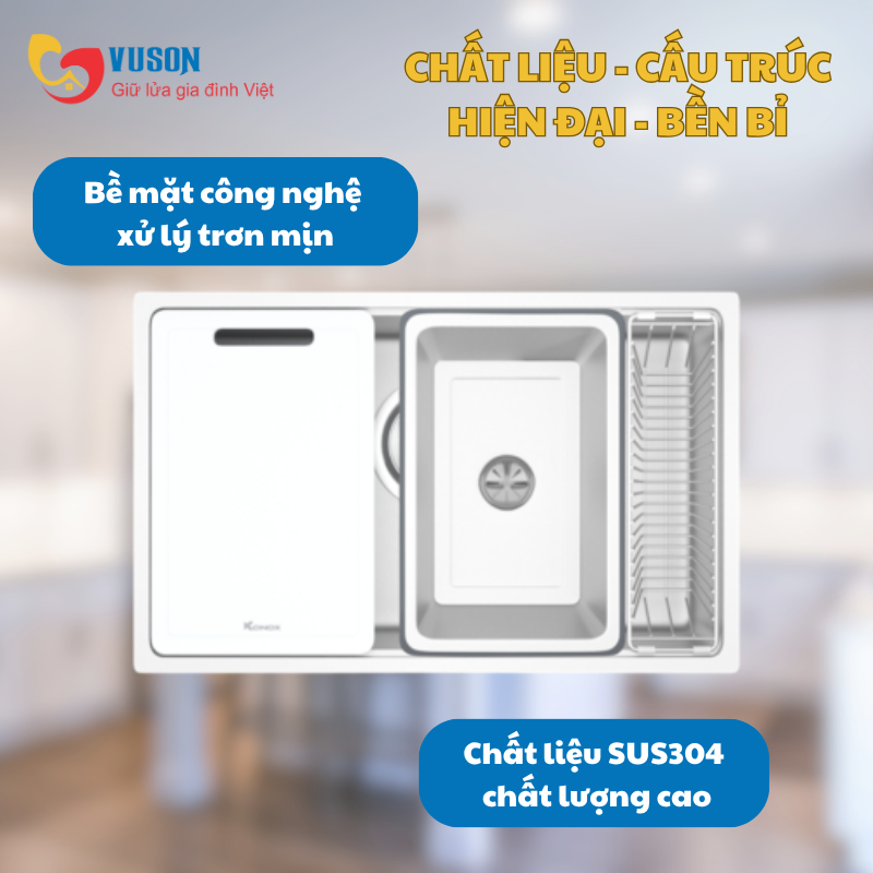 Chậu rửa bát phong cách Nhật bề mặt mịn Konox TARI 7648SM