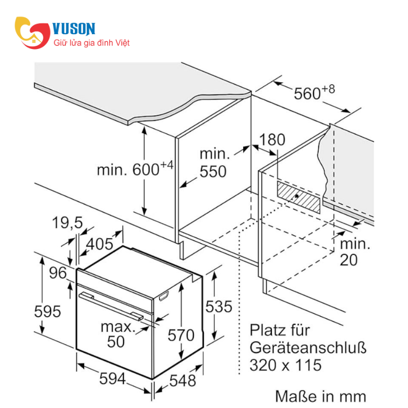 Lò nướng âm tủ Bosch HBA514BS3 71L