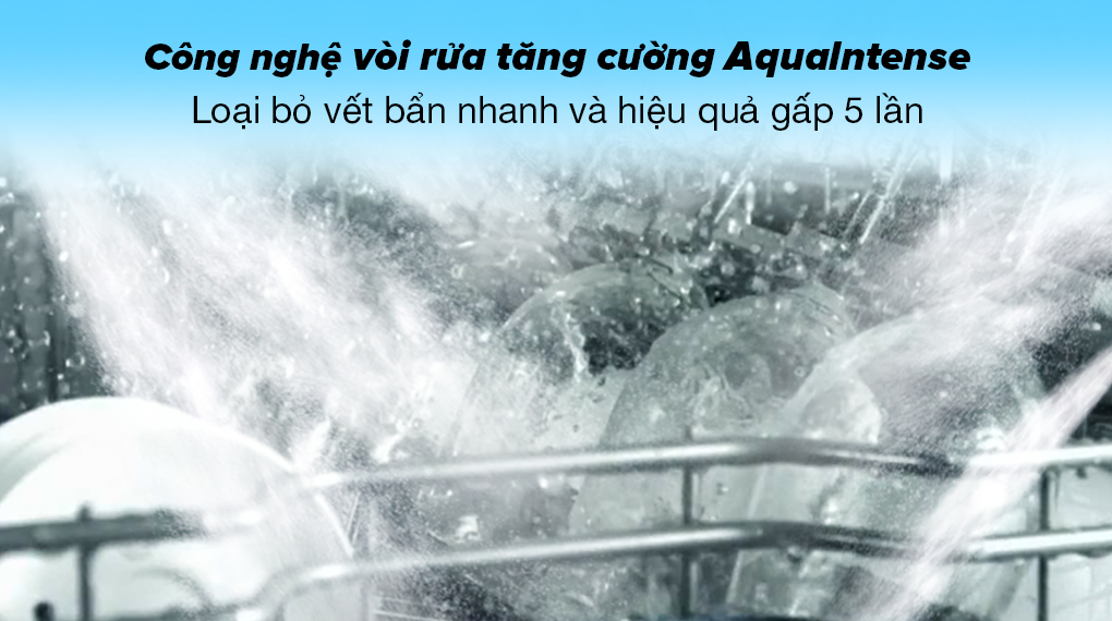 Máy rửa chén độc lập có sấy Beko DFN28424X-Công nghệ vòi rửa tăng cường Aqualntense giúp loại bỏ vết bẩn nhanh và hiệu quả gấp 5 lần 