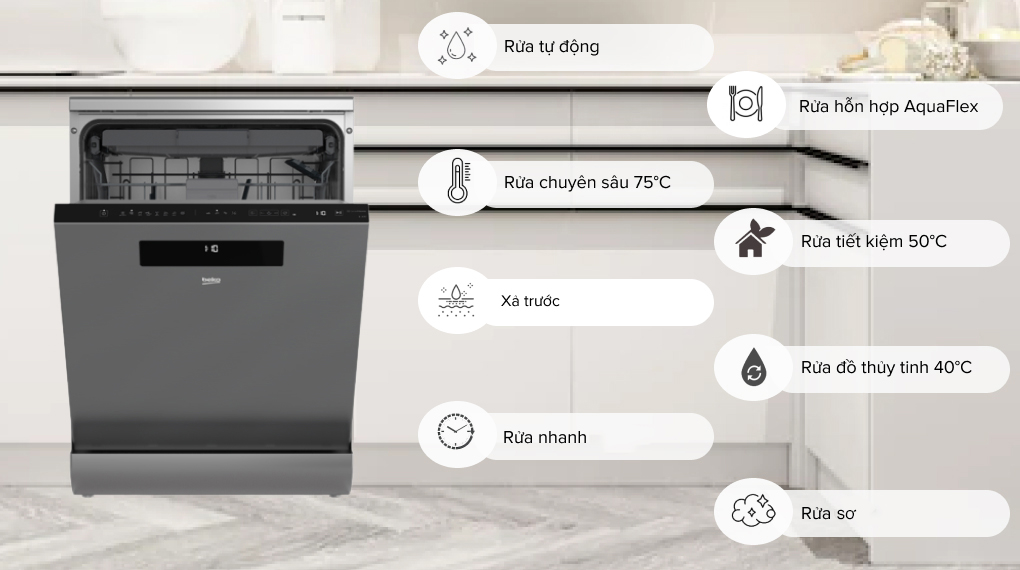 Máy rửa chén độc lập có sấy Beko DEN48520X - 8 chương trình rửa