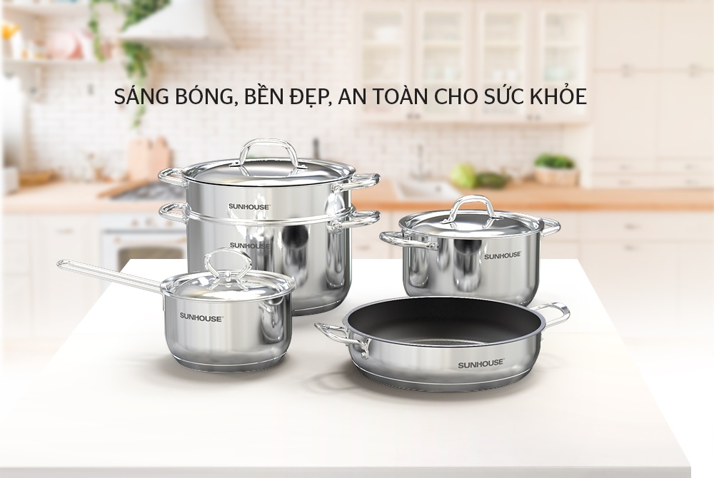 Bộ nồi, chảo inox 5 đáy Sunhouse SHG995
