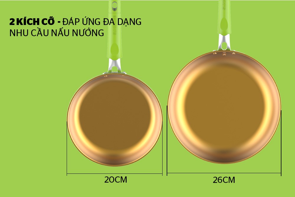 Cặp chảo chống dính đáy từ Sunhouse SHG112026MGC (size 20- 26cm)
