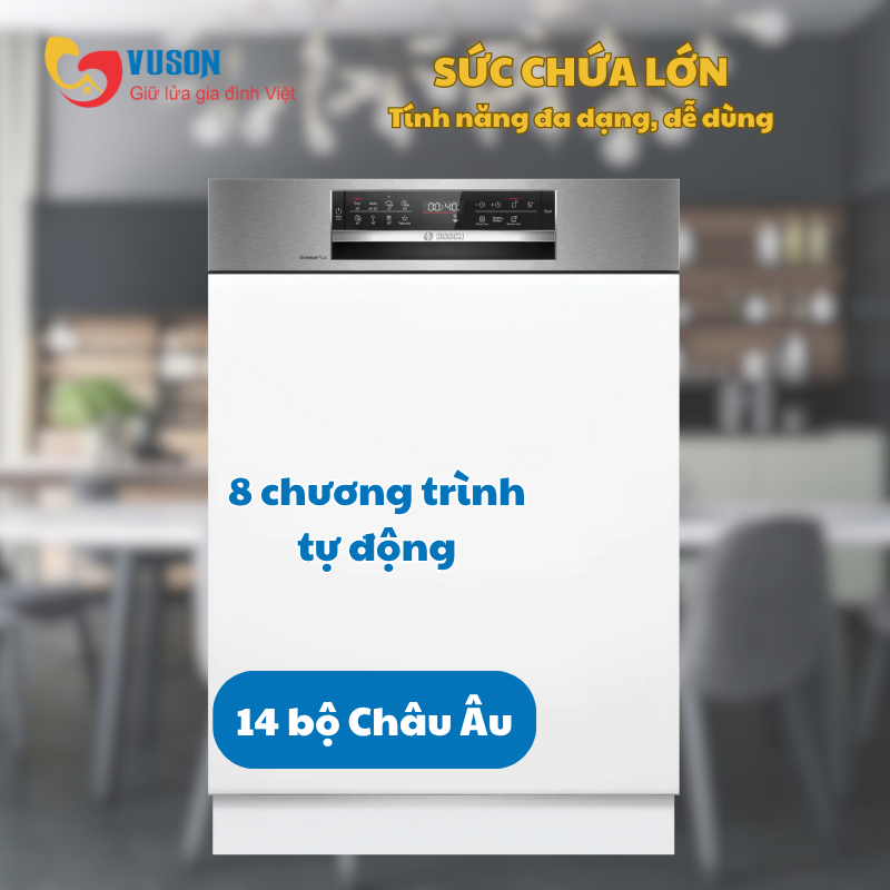 Máy Rửa Chén Bán Âm Bosch SMI6ECS10E Seri 6 Hé Cửa Model 2025