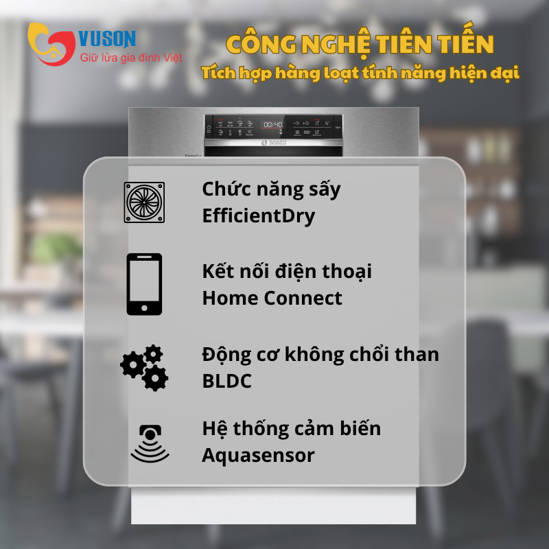 Máy Rửa Chén Bán Âm Bosch SMI6ECS10E Seri 6 Hé Cửa Model 2025