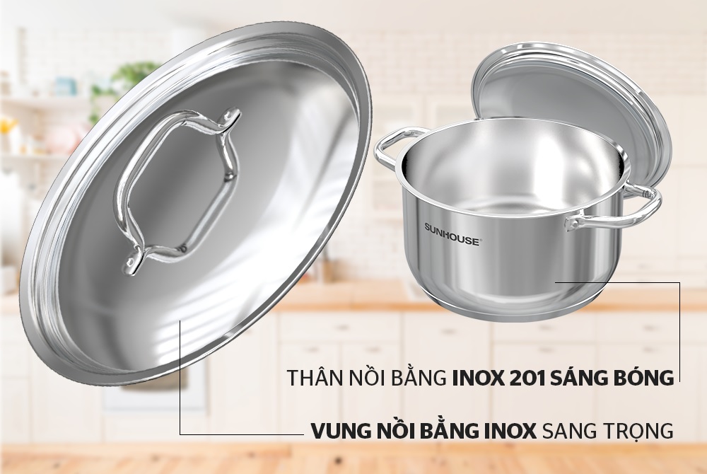 Bộ nồi, chảo inox 5 đáy Sunhouse SHG995