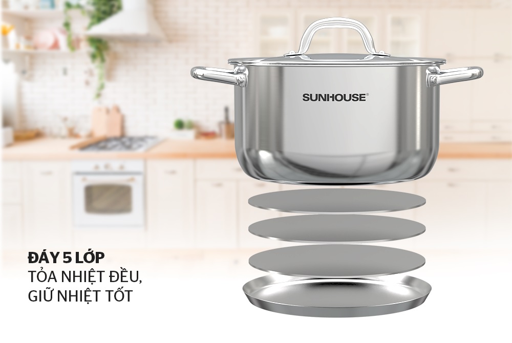 Bộ nồi, chảo inox 5 đáy Sunhouse SHG995