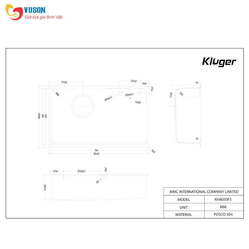 Chậu rửa bát Kluger KH8050FS Plus